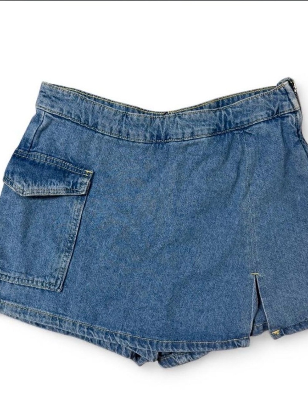 Zara Denim Skort in Classic Blue with Flap Pocket